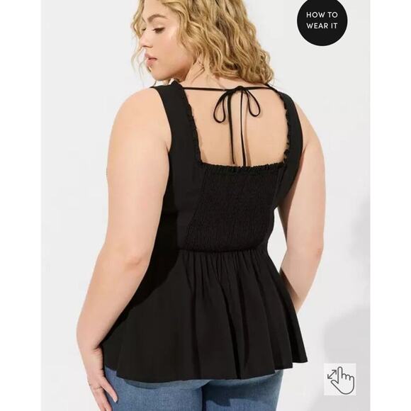 Torrid Womens Sz 2‎ (18/20) Black Challis Corset Sleeveless Top Smocked Witchy - Picture 2 of 7